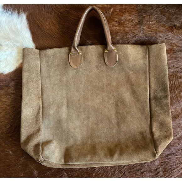 Rare 1980's "BROOKSTONE"
SUEDE LEATHER TOTE in Cognac - Picture 4 of 13
